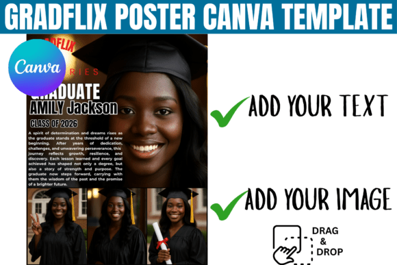 Celebrate with Cinematic Style: Gradflix Poster Canva Editable Template