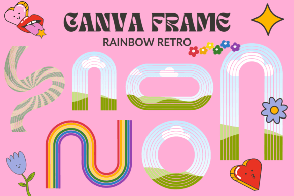 Rainbow Retro Line Canva Frame Template: Instant Vintage Vibes