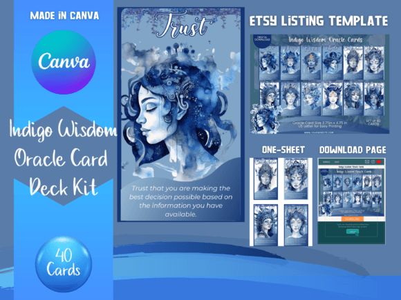 Unveiling the Indigo Wisdom Oracle Card Canva Template